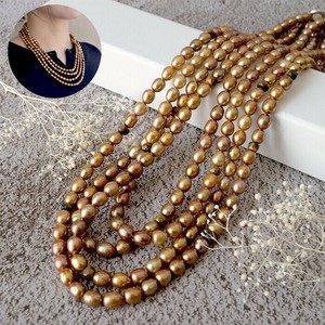 Gemstone Necklace Brown 60cm Made in Japan