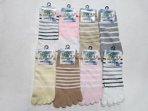 婦人綿混ボーダー柄5本指ソックス【かかとなし】