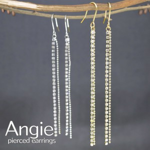 【Angie】 ラインストーン＆ロングボールチェーン ピアス／イヤリング 2色4タイプ。