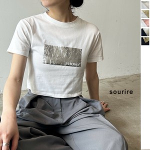 【2025新作】ベア天竺シルバー箔プリントショート丈Tシャツ