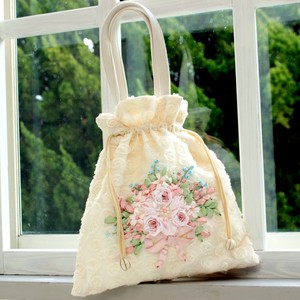 リボン刺繡　エマシリーズ　巾着バッグ