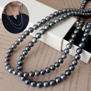 Pearls/Moon Stone Necklace Necklace Peacock B6 Size black 120cm Made in Japan