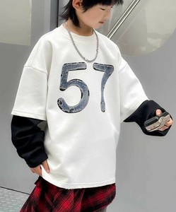 【aimoha-KIDS-】ナンバープリントレイヤード風Tシャツ キッズ 子供 男の子 トップス