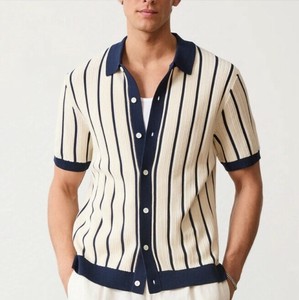 Tシャツ 半袖 ニット ストライプ ゆったり 快適 メンズ ファッションBQ7143