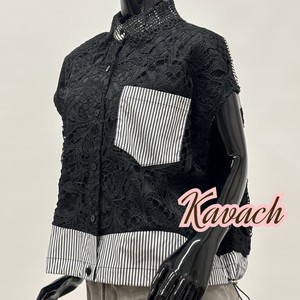 Button Shirt/Blouse Stripe Switching S/S