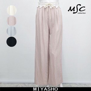 パンツ　ストレートパンツ　ウエストレース　レース縁取り　ウエストゴム