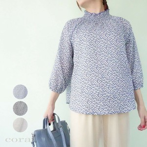 Button Shirt/Blouse Floral Pattern Shirring