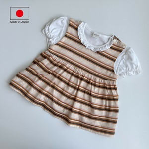 【日本製】綿100％Tシャツ付きチュニック　＃茶縞　78222