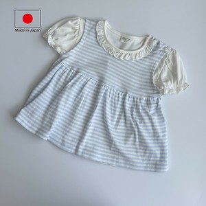 【日本製】綿100％Tシャツ付きチュニック　 #水色縞　78225