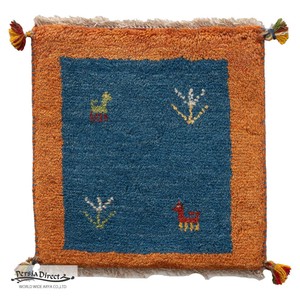 ギャッベ　ペルシャ　イラン　オーガニックウール　絨毯　ラグ　座布団　MS17139_BL　40×42cm