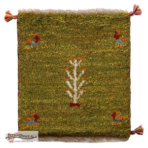 ギャッベ　ペルシャ　イラン　オーガニックウール　絨毯　ラグ　座布団　MS17322_GR　39×42cm