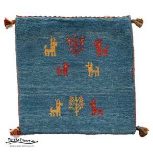 ギャッベ　ペルシャ　イラン　オーガニックウール　絨毯　ラグ　座布団　MS17401_BL　43×42cm