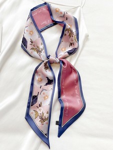 【セール】男女兼用 無地鶴和柄入り リバシーブル ロングシンプルスカーフ/ヘアリボン　全3色　7697