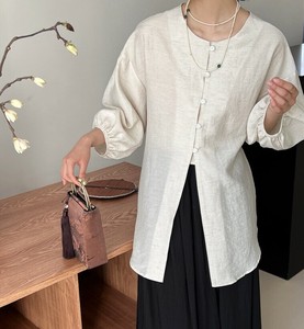 Button Shirt/Blouse Ladies fashion Round Neck 3/4 Length Sleeve
