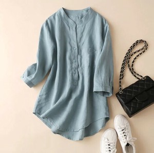 Button Shirt/Blouse 3/4 Length Sleeve Summer Linen Cotton Men's