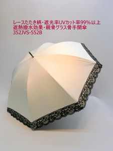 2025春夏新作）晴雨兼用長傘-婦人　レースたたき柄・遮光率UVカット率99%以上遮熱撥水効果グラス骨手開傘