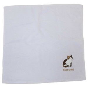 【ハンドタオル】アニマル刺繍タオルハンカチ くるみ ねこ