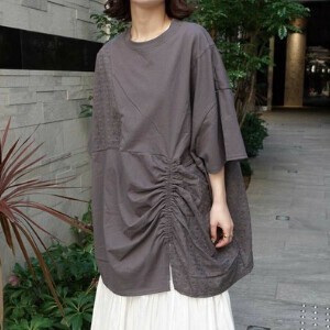 【2025年新作】天竺×コットンレースパッチワークTシャツ　トップス　春　夏　SS　秋　大人　きれい