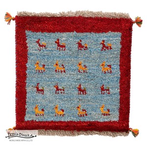 ギャッベ　ペルシャ　イラン　オーガニックウール　絨毯　ラグ　座布団　MS17281_BL　43×44cm