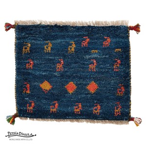 ギャッベ　ペルシャ　イラン　オーガニックウール　絨毯　ラグ　座布団　MS16826_BL　46×38cm
