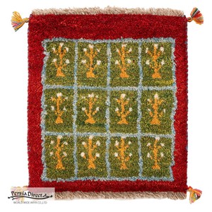 ギャッベ　ペルシャ　イラン　オーガニックウール　絨毯　ラグ　座布団　MS16949_GR　41×46cm