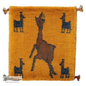 ギャッベ　ペルシャ　イラン　オーガニックウール　絨毯　ラグ　座布団　MS17208_YE　42×46cm
