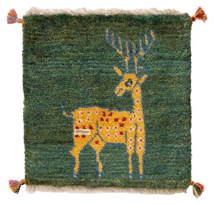 ギャッベ　ペルシャ　イラン　オーガニックウール　絨毯　ラグ　座布団　MS17300_GR　42×43cm