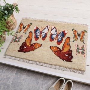 【手織り絨毯】ギャッベ／ルリバフ　55×84cm［玄関マット］（HSS-11911）約90cmサイズ