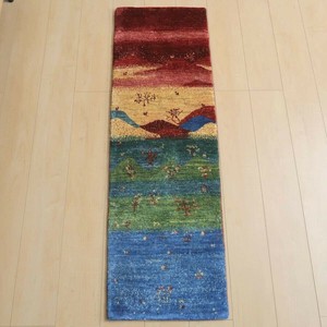 【手織り絨毯】プレミアムギャッベ／ルリバフ 136×46cm［廊下敷き］（HR-10946）細長サイズ