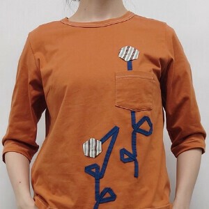 T 恤/上衣 针织衫 花 花朵 长袖 棉 8分袖 春夏