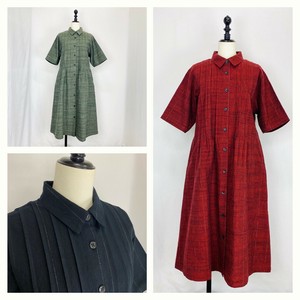 洋装/连衣裙 短袖 竖纹 细褶