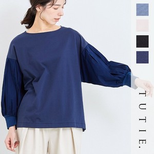 Button Shirt/Blouse Puff Sleeve Cotton Made in Japan