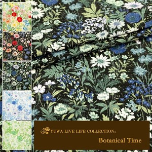 有輪商店 YUWA  ミューファンダブルガーゼ ”Botanical Time”[C:Black×Blue]/ 全5色 / 生地 布 /MF919614