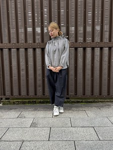 【2025　SS】日本製 綿麻衿ぐりリボン通しチェックブラウス　No425055