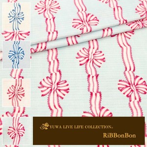 有輪商店 YUWA  ミューファンダブルガーゼ ”RiBBonBon” [D:Blue×Red] / 全4色 / 生地 布 / MF919615