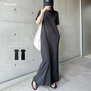 セルフカット リブ クルーネック 半袖 ワンピース