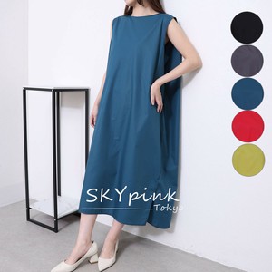 【2025SS新作】レイヤードデザインサイドスリットノースリーブロングワンピース　SKYpink東京