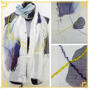 2025春夏新作 シルク混の高級生地+現代アート風デザイン+太糸刺繍★シルク混アートストール(ショール)★