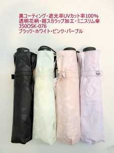2025春夏新作）晴雨兼用折傘-婦人　黒コーティング遮光率UVカット率100％透明花柄ミニスリム折畳傘