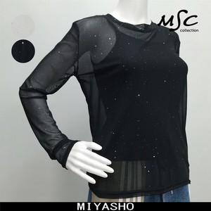 T-shirt Crew Neck Lame Sheer Cut-and-sew