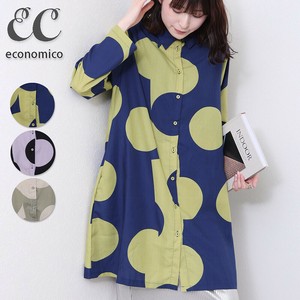 2025SS　ドット柄 ロングシャツブラウス　2025新作　Economico