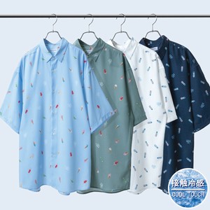 Button Shirt Patterned Polyester Short Sleeve Shirt Silk Touch Cool Touch Loose Size