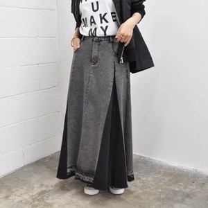 Skirt Bicolor Long Skirt Waist black A-Line Switching