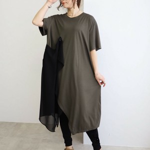 シフォンサイド切り替えアシンメトリーラウンド半袖ワンピースchouchou(シュシュ）2025新作春夏ss