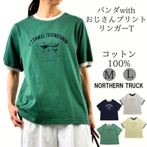 2025春夏パンダ withおじさん プリント リンガーTシャツ 配色 リンガー Tシャツ 綿100％ nt-nbc55142