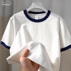 半袖Tシャツ コットン ラウンドネック ツートンカラー 夏 カジュアル  【2025新作】EH1738