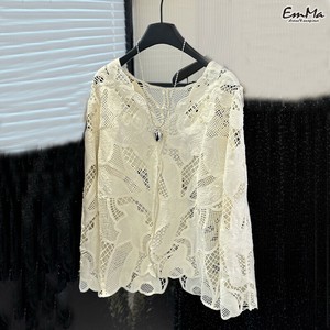 刺繍シアー長袖シャツ 上品 透かし編み  春 夏 【2025SS】EH2752