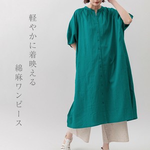 Casual Dress Cotton Linen Stand-up Collar