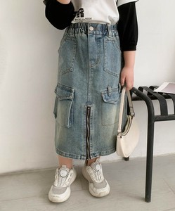 【aimoha-KIDS-】フロントファスナースリットキッズデニムスカート 子供 女の子 キッズ ボトムス