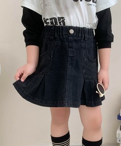 【aimoha-KIDS-】裾プリーツキッズデニムスカート 子供 ボトムス キッズ 女の子 デニム